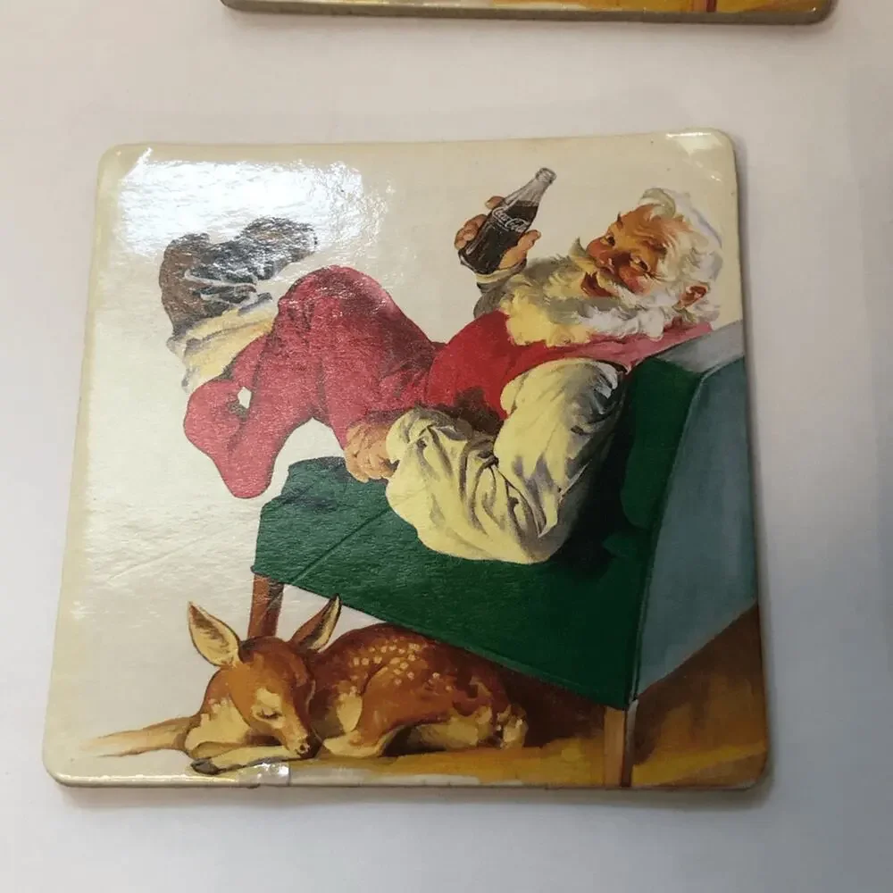 Vintage coca cola‎ Christmas santa claus square coasters coke 3.5 inches
